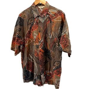 Vintage 90s Phase II Brown Orange Abstract Geometric Short Sleeve Button Up